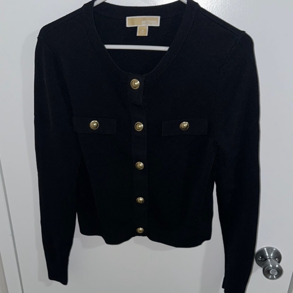 Michael Kors Black Sweater with Gold Buttons